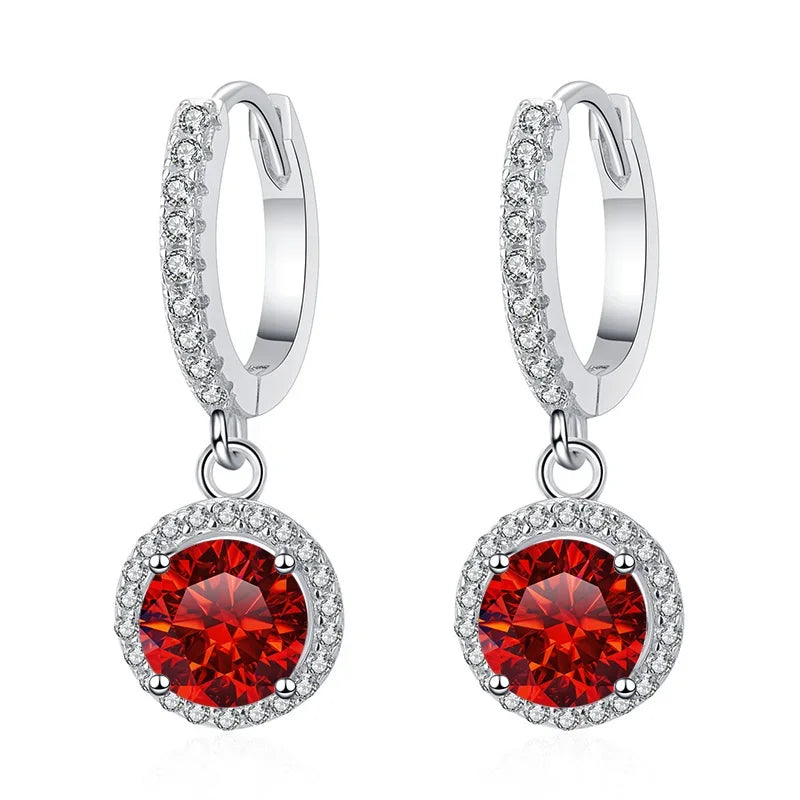 Colored Halo Moissanite Hoop Drop Earrings, 1 ct Each