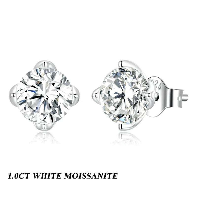 Silver-Tone Four-Prong Moissanite Solitaire Stud Earrings