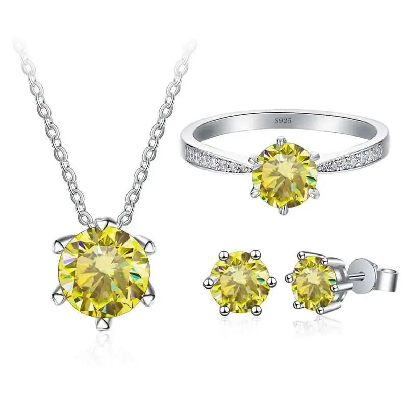 Colorful Moissanite Ring, Stud Earrings & Necklace Set