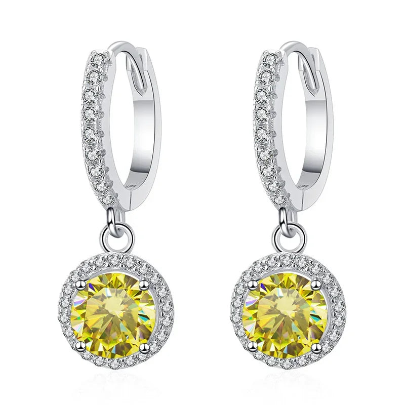 Colored Halo Moissanite Hoop Drop Earrings, 1 ct Each