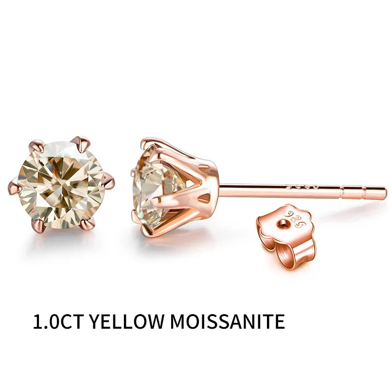 Colorful Moissanite Solitaire Stud Earrings in Rose Gold-Tone Silver