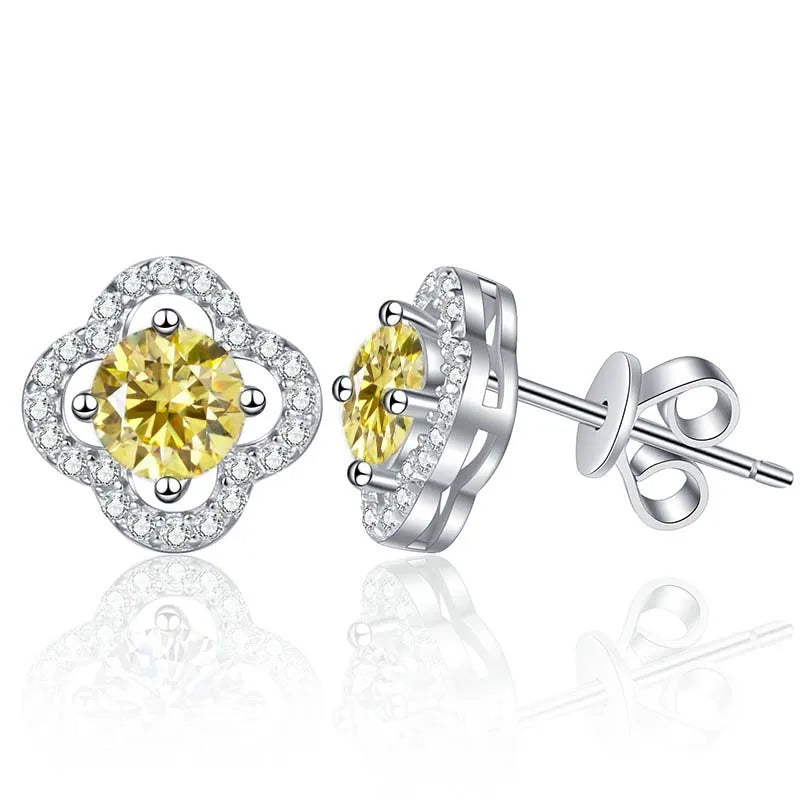 Colored Clover Halo Moissanite Stud Earrings in Sterling Silver