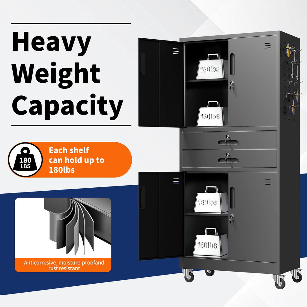 Metal Storage Cabinet with Two Drawers and Locking Doors