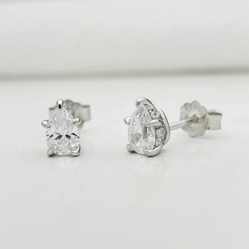 Pear Moissanite Stud Earrings in Sterling Silver