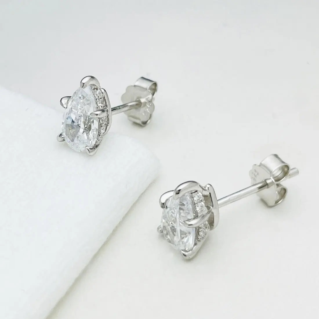 Pear Moissanite Stud Earrings in Sterling Silver
