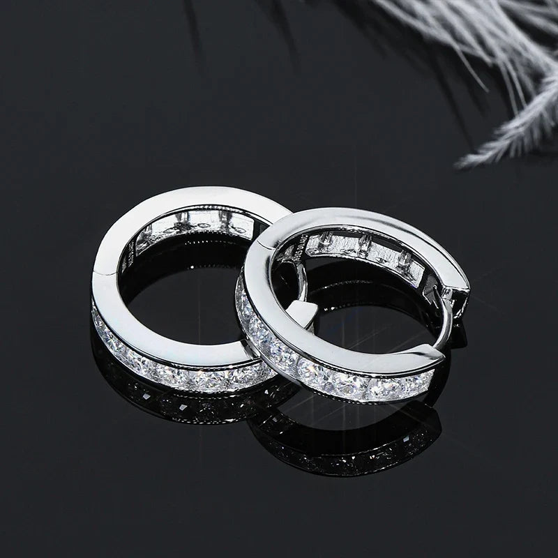 Moissanite Channel-Style Huggie Hoop Earrings in Silver