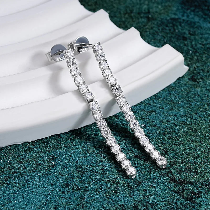 Moissanite Tennis Chain Drop Earrings in Sterling Silver