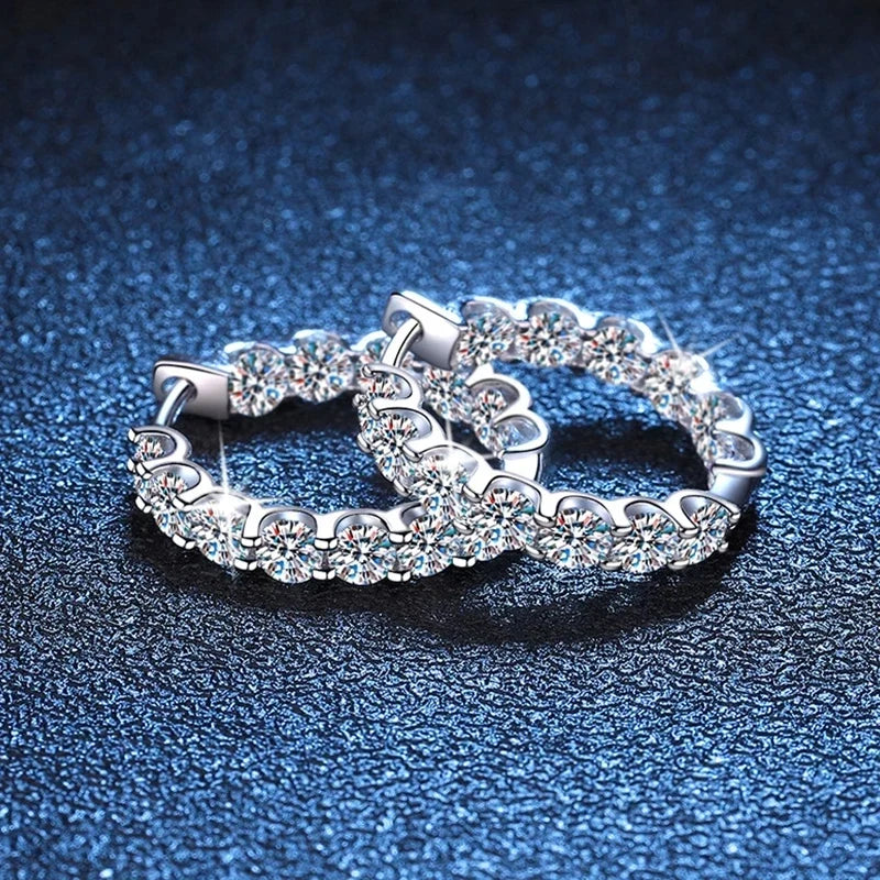 Round Moissanite Hoop Earrings in Sterling Silver