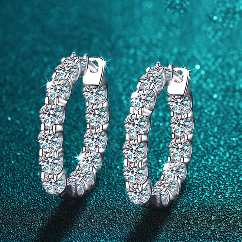 Round Moissanite Hoop Earrings in Sterling Silver