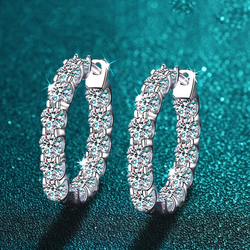 Round Moissanite Hoop Earrings in Sterling Silver