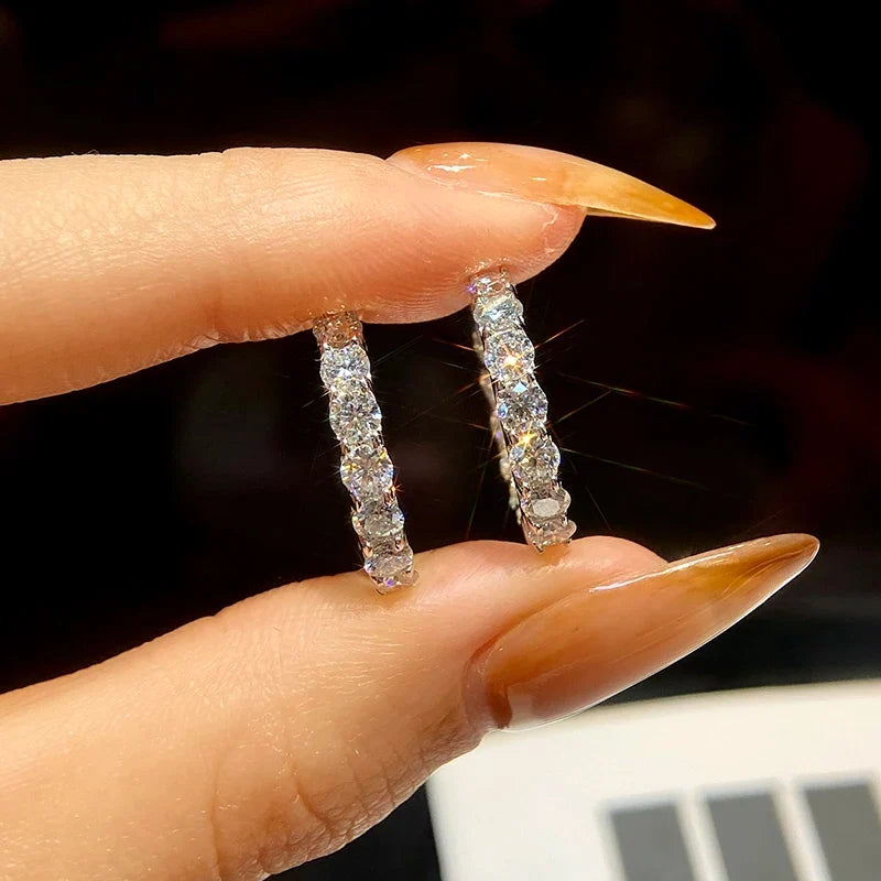 Round Moissanite Hoop Earrings in Sterling Silver, Silver-Tone Finish
