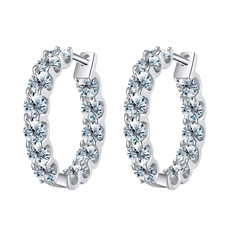 Round Moissanite Hoop Earrings in Sterling Silver, Silver-Tone Finish