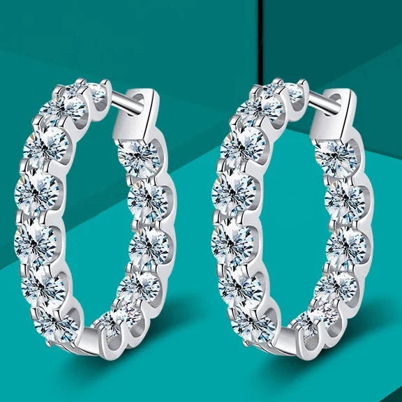 Round Moissanite Hoop Earrings in Sterling Silver, Silver-Tone Finish