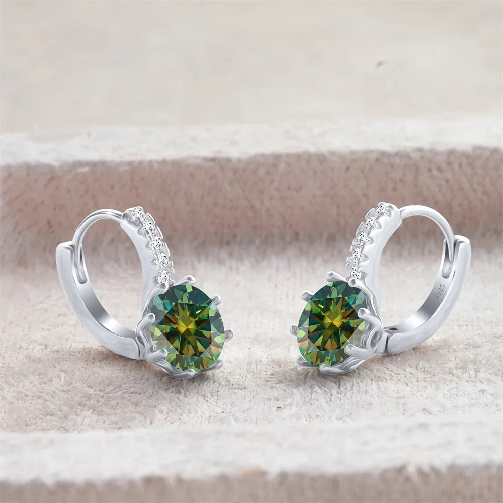 Colored Round Moissanite Leverback Earrings in Silver