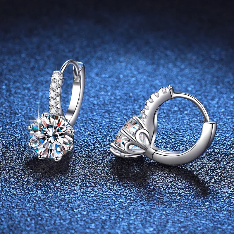 Colored Round Moissanite Leverback Earrings in Silver