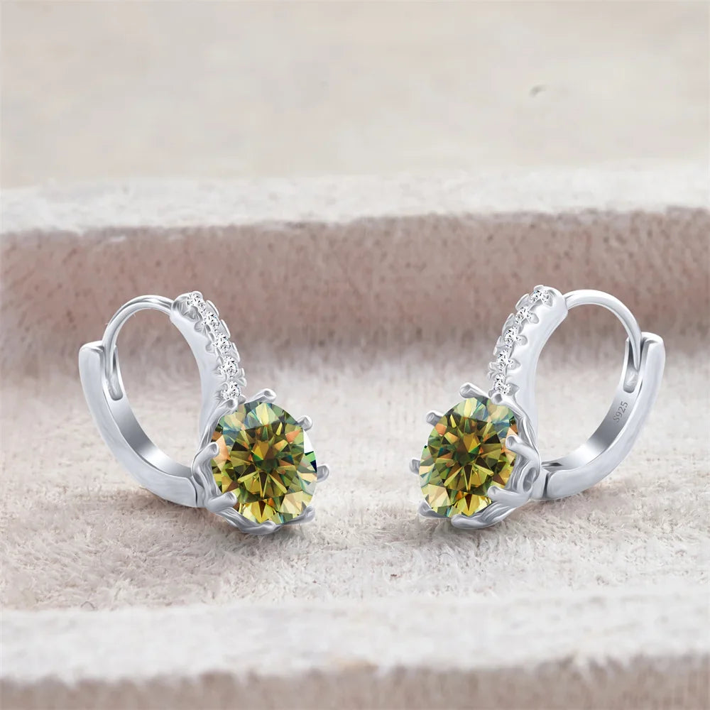 Colored Round Moissanite Leverback Earrings in Silver
