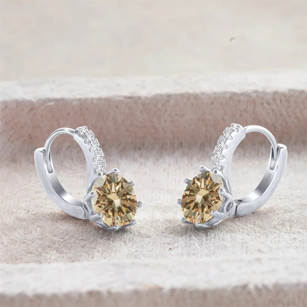 Colored Round Moissanite Leverback Earrings in Silver