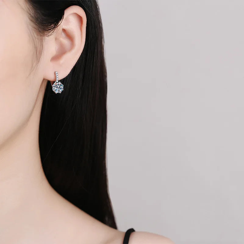 Colored Round Moissanite Leverback Earrings in Silver