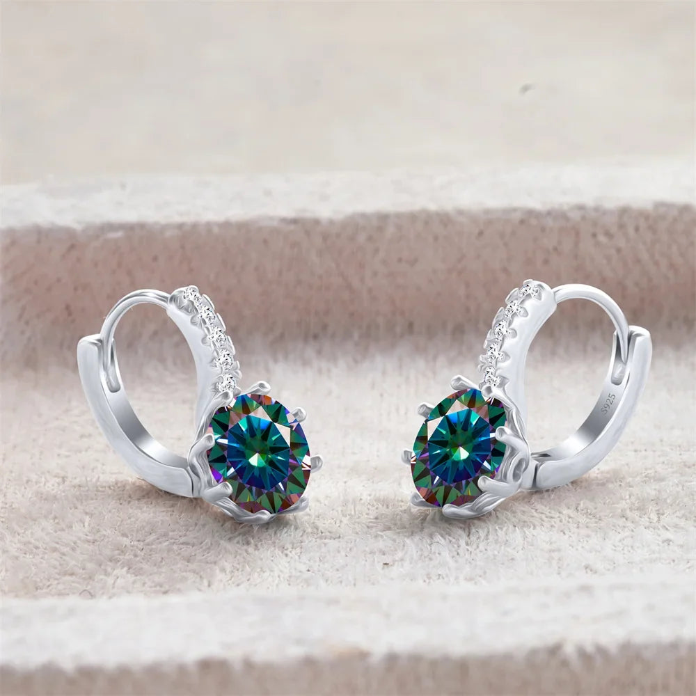 Colored Round Moissanite Leverback Earrings in Silver