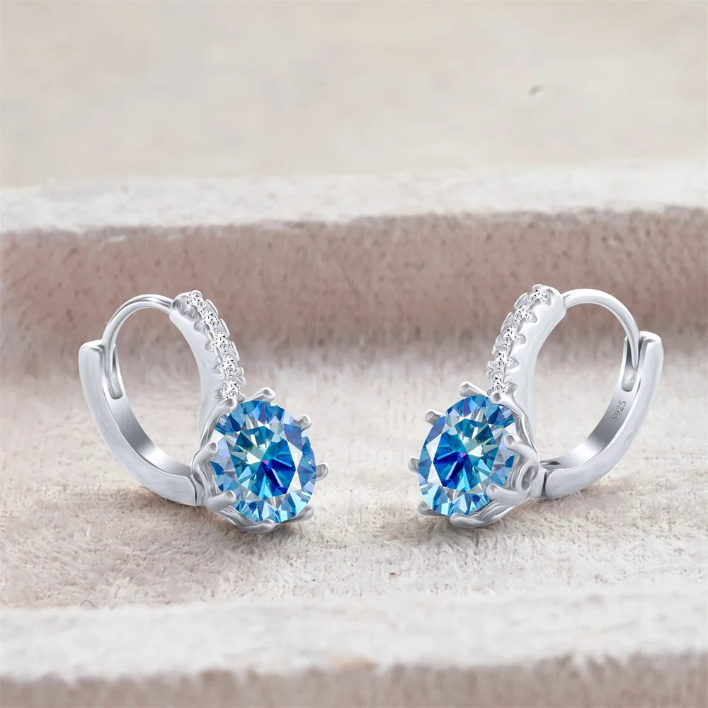 Colored Round Moissanite Leverback Earrings in Silver