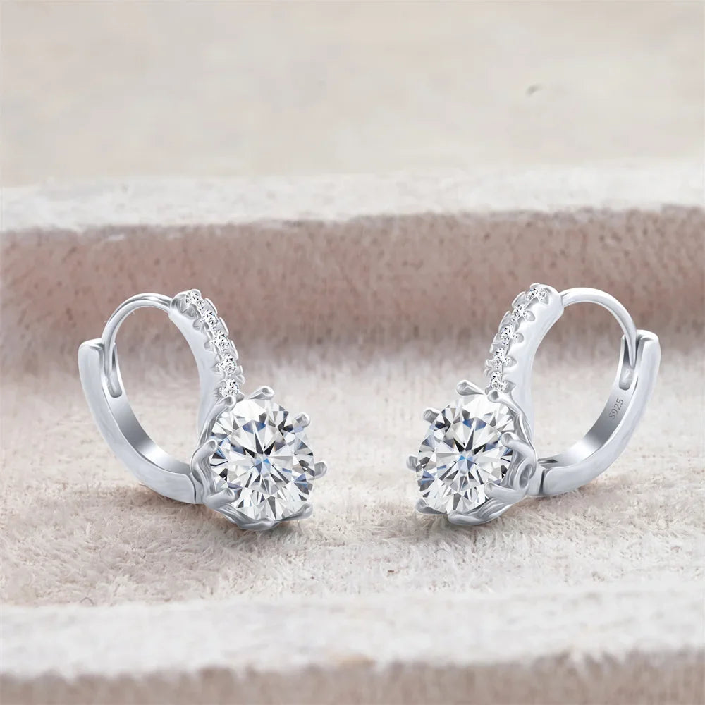 Colored Round Moissanite Leverback Earrings in Silver