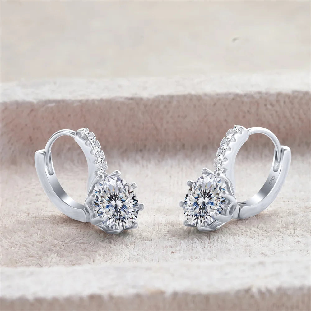 Colored Round Moissanite Leverback Earrings in Silver