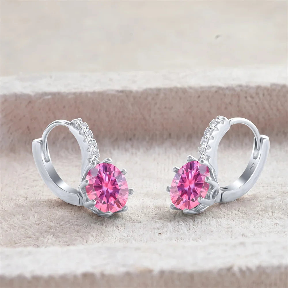 Colored Round Moissanite Leverback Earrings in Silver