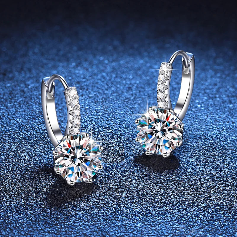 Colored Round Moissanite Leverback Earrings in Silver