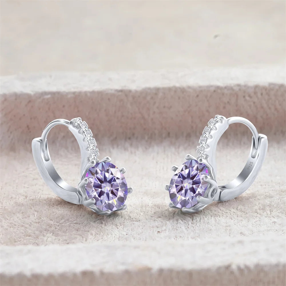 Colored Round Moissanite Leverback Earrings in Silver