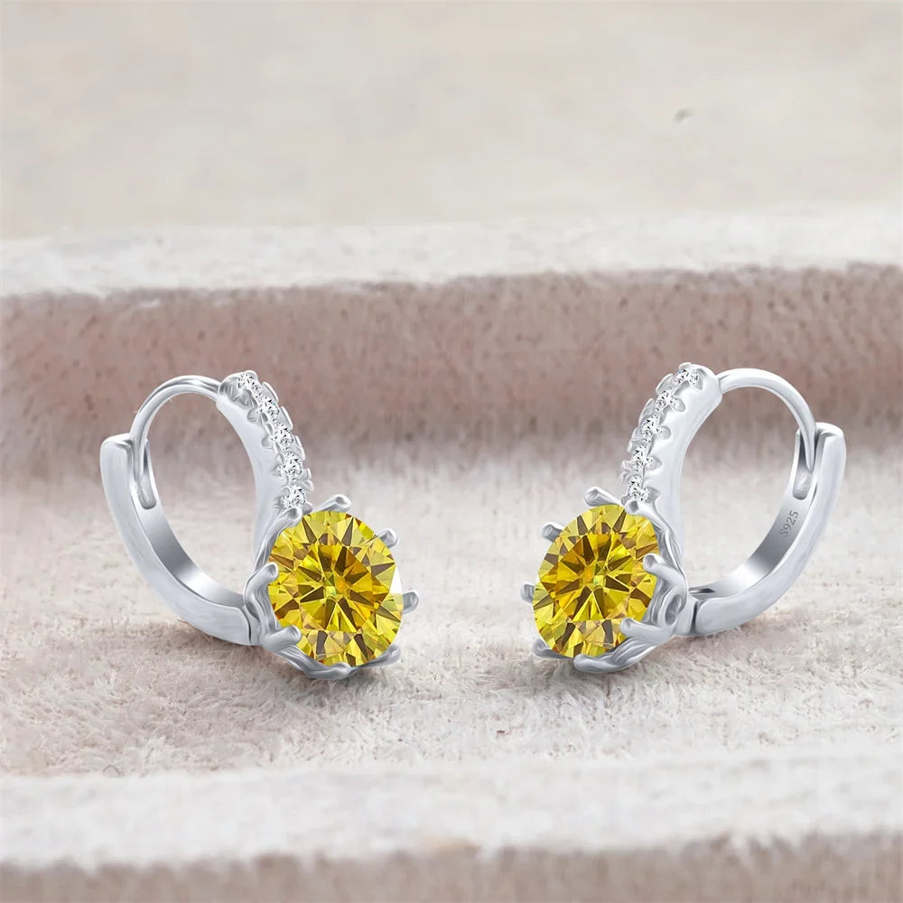 Colored Round Moissanite Leverback Earrings in Silver