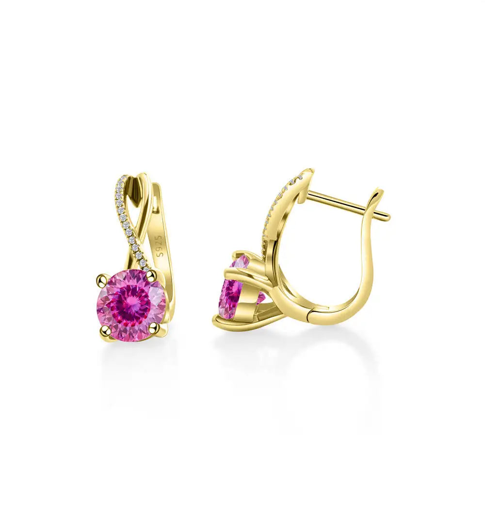 Moissanite Crossover Leverback Earrings, 2 ct Each, Gold-Tone Silver
