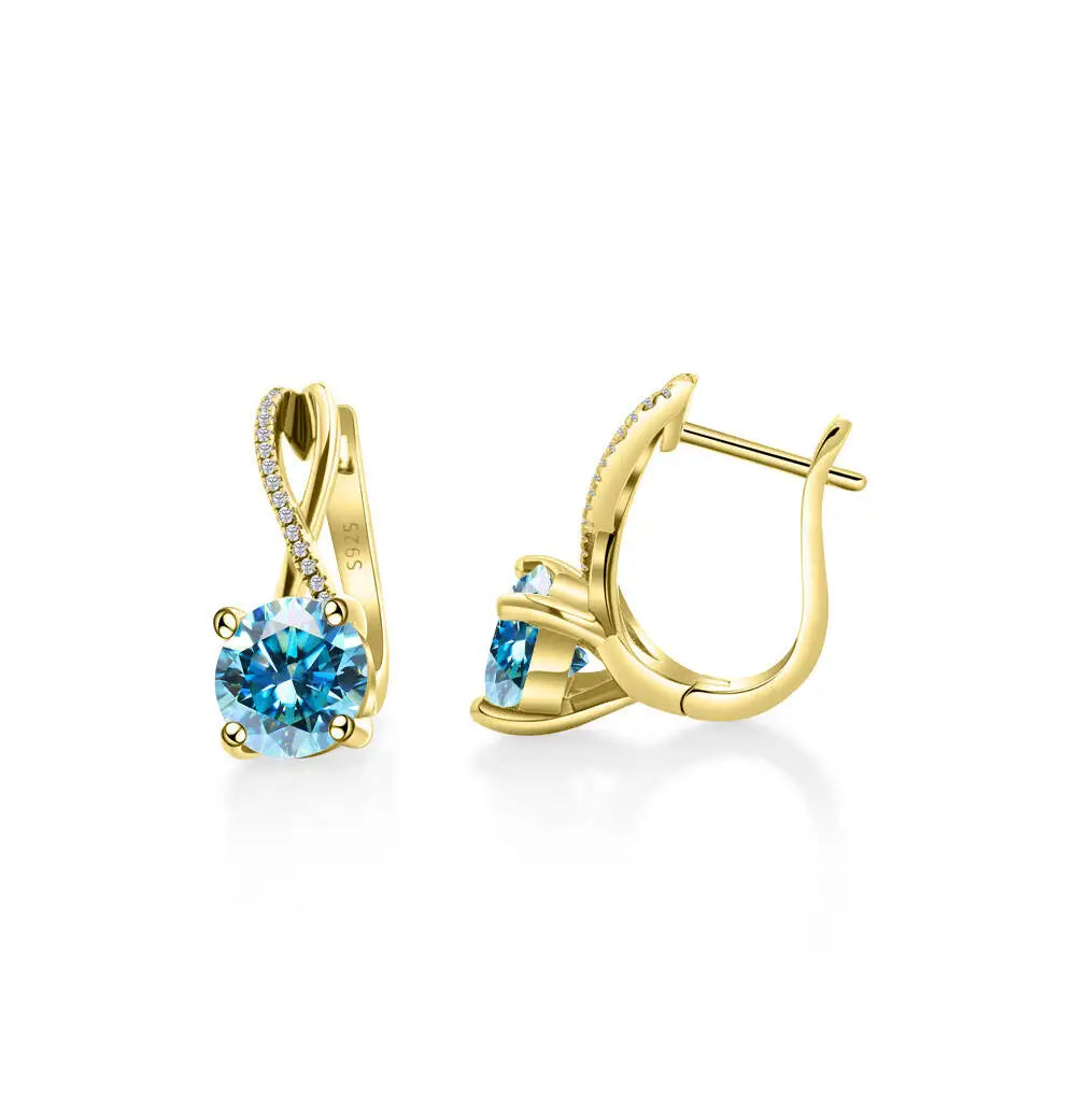 Moissanite Crossover Leverback Earrings, 2 ct Each, Gold-Tone Silver
