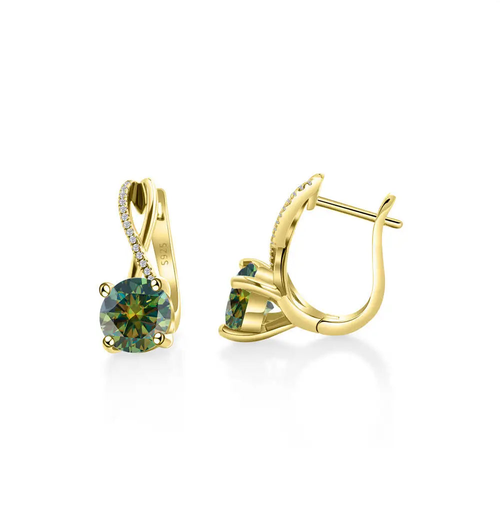 Moissanite Crossover Leverback Earrings, 2 ct Each, Gold-Tone Silver