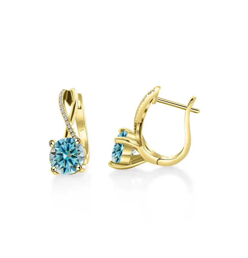 Moissanite Crossover Leverback Earrings, 2 ct Each, Gold-Tone Silver
