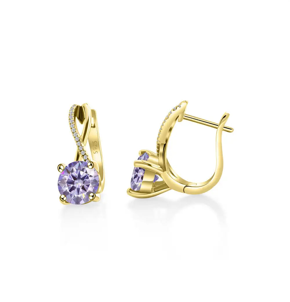 Moissanite Crossover Leverback Earrings, 2 ct Each, Gold-Tone Silver