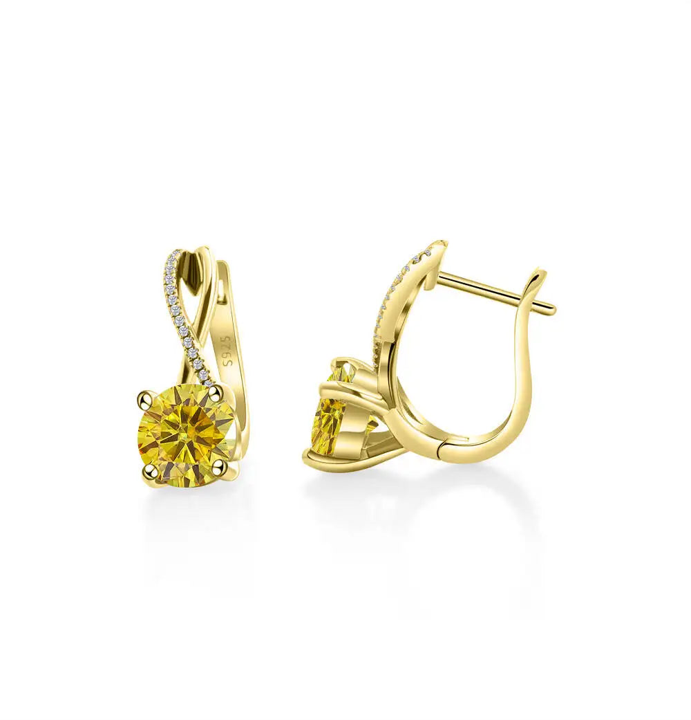 Moissanite Crossover Leverback Earrings, 2 ct Each, Gold-Tone Silver