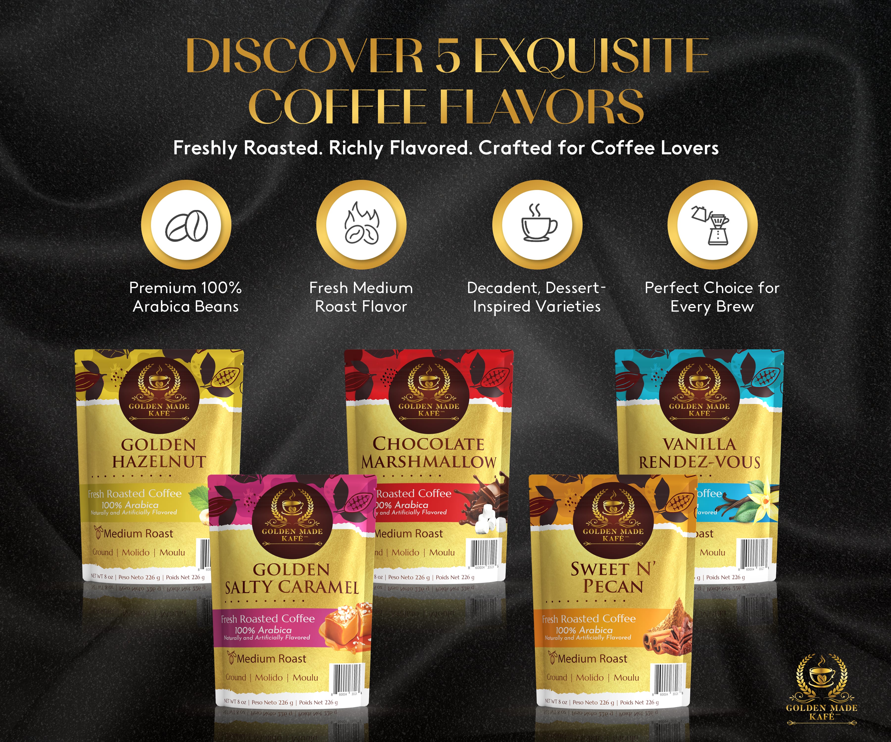 8oz PREMIUM GROUND COFFEE - GOLDEN HAZELNUT