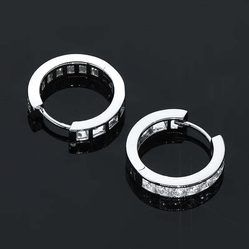 Moissanite Channel-Style Huggie Hoop Earrings in Silver