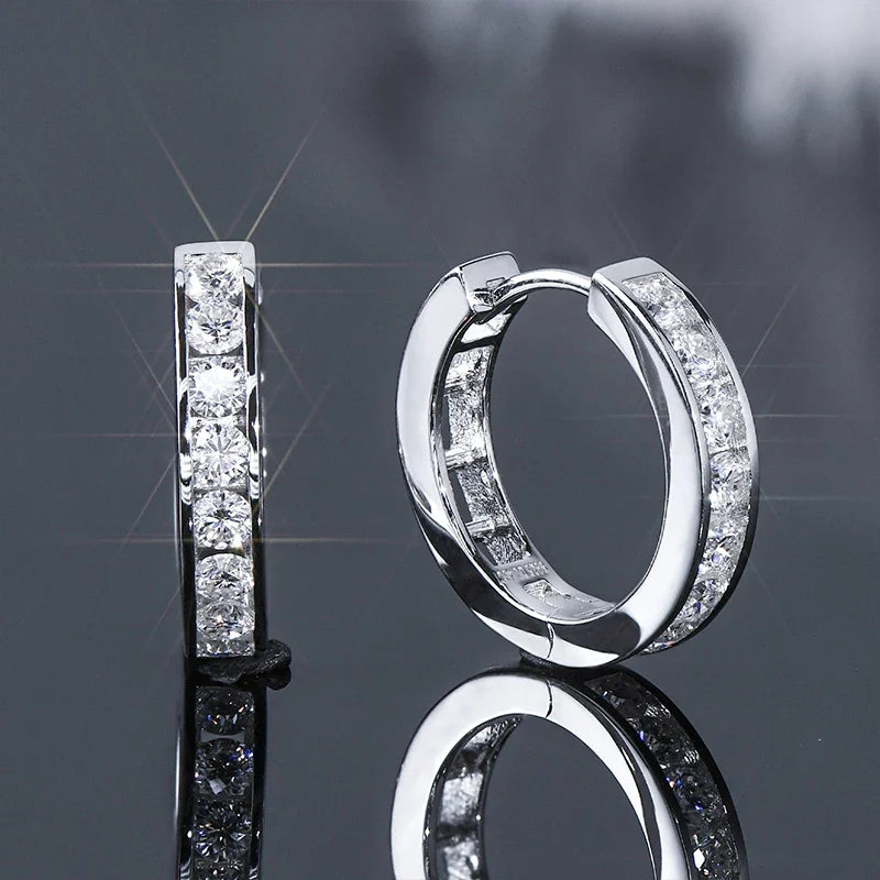 Moissanite Channel-Style Huggie Hoop Earrings in Silver
