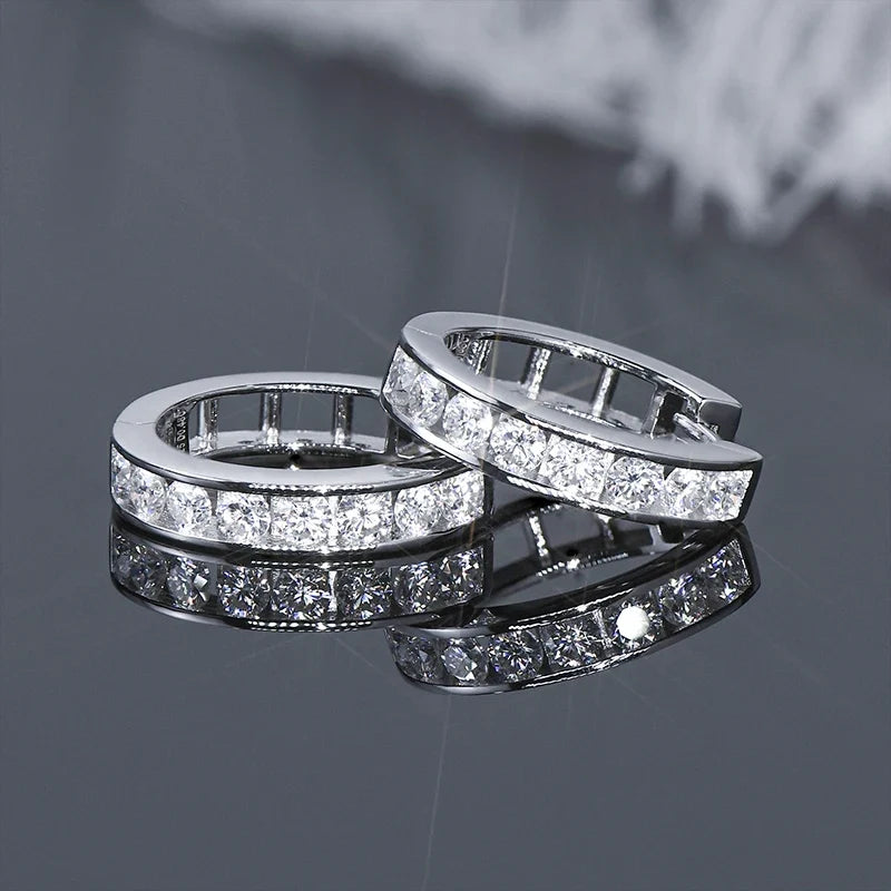 Moissanite Channel-Style Huggie Hoop Earrings in Silver