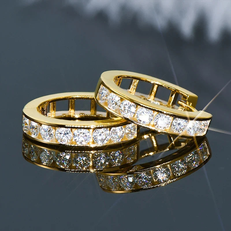 Moissanite Channel-Style Huggie Hoop Earrings in Silver