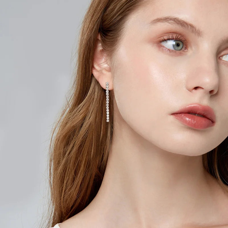 Moissanite Tennis Chain Drop Earrings in Sterling Silver