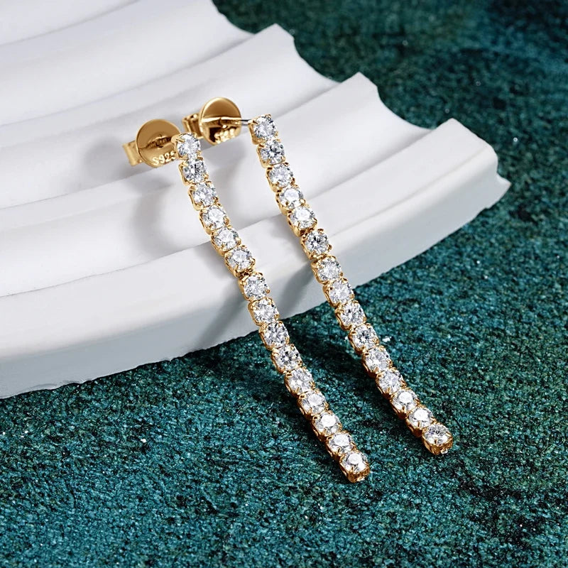 Moissanite Tennis Chain Drop Earrings in Sterling Silver