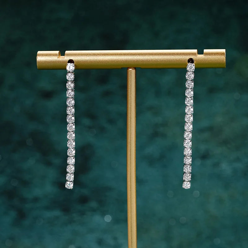 Moissanite Tennis Chain Drop Earrings in Sterling Silver
