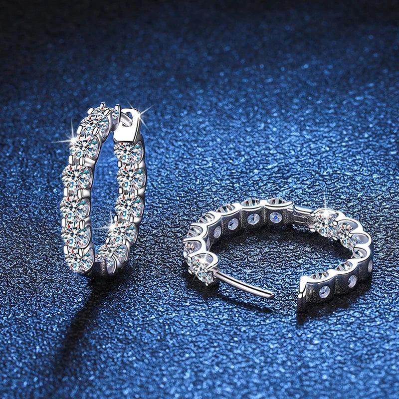 Round Moissanite Hoop Earrings in Sterling Silver
