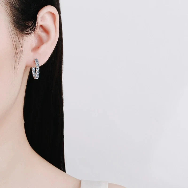 Round Moissanite Hoop Earrings in Sterling Silver