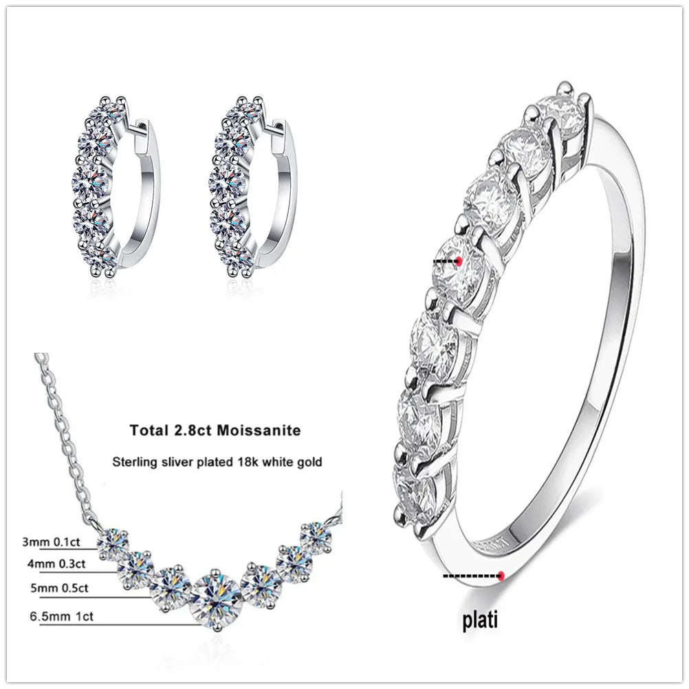 Moissanite Necklace, Hoop Earrings & Ring Jewelry Set