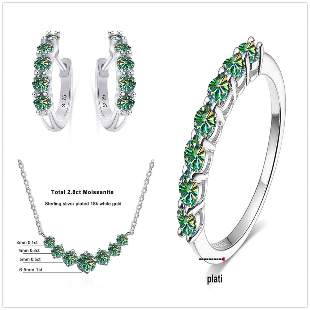 Moissanite Necklace, Hoop Earrings & Ring Jewelry Set