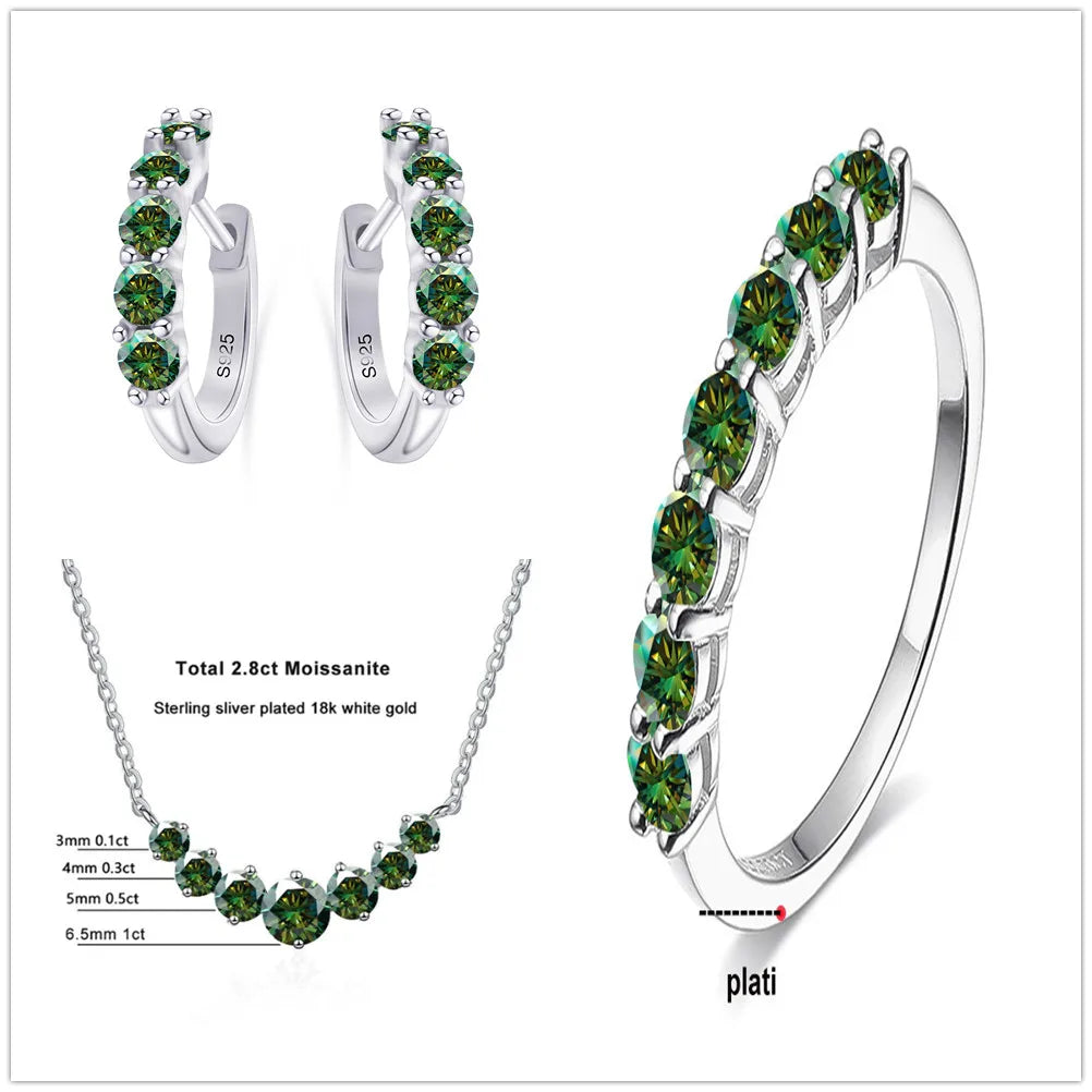 Moissanite Necklace, Hoop Earrings & Ring Jewelry Set