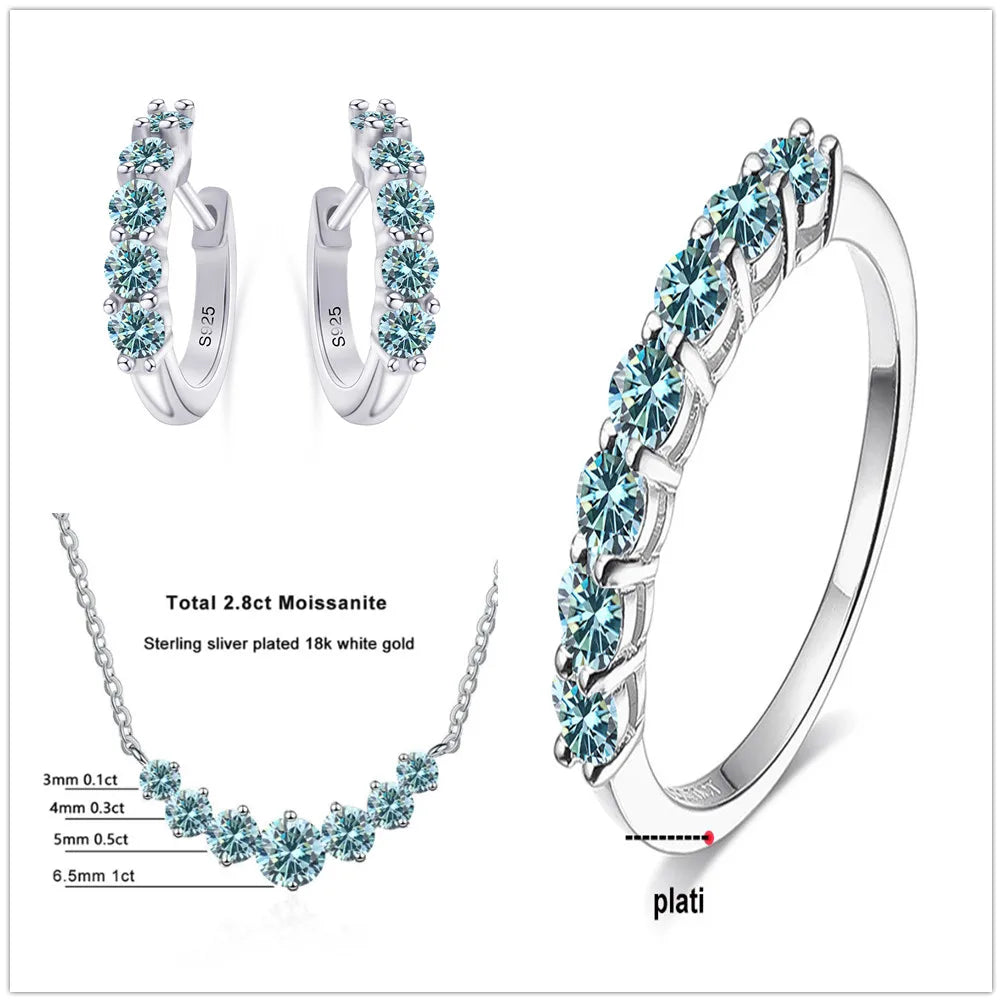 Moissanite Necklace, Hoop Earrings & Ring Jewelry Set